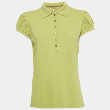 Pre Owned Burberry Green Pique Polo T-Shirt M