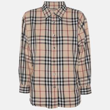 Pre Owned Burberry Beige Nova Check Cotton Button Front Shirt XL