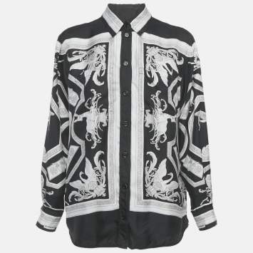Pre Owned Burberry Black Statue Print Silk Blouse S 