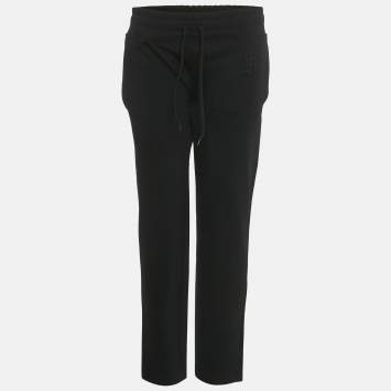 Pre Owned Burberry Black TB Embroidered Crepe Gresham Drawstring Trousers S