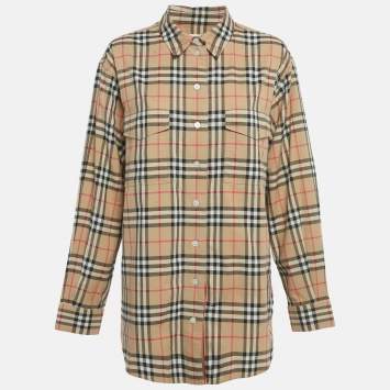 Pre Owned Burberry Beige Vintage Check Print Cotton Full Sleeve Shirt M