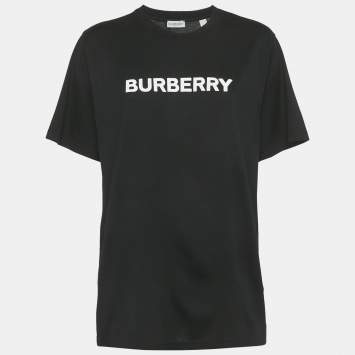 Pre Owned Burberry Black Logo Print Cotton Crewneck T-Shirt XL