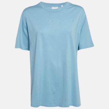 Pre Owned Burberry Blue Logo Embroidery Cotton Crew Neck T-Shirt XL