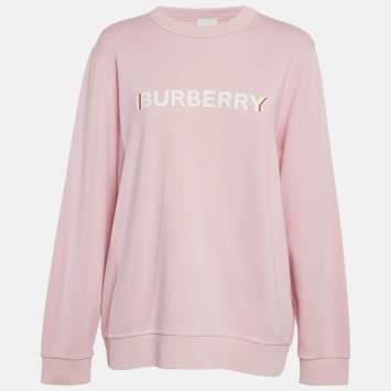 Pre Owned Burberry Pink Logo Print Cotton Crew Neck Sweatshirt XL