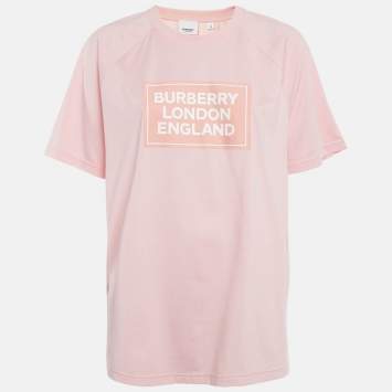 Pre Owned Burberry Pink Logo Print Cotton Crew Neck T-Shirt XL