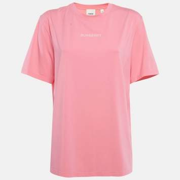 Pre Owned Burberry Pink Logo Print Cotton and Modal Crew Neck T-Shirt XL 