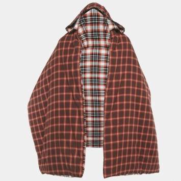 Pre Owned Burberry Red Tartan Cotton Reversible Hooded Puffer Poncho One Size   