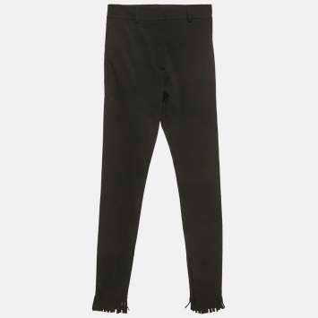 Pre Owned Burberry Black Crepe Fringed Hem Trousers XS