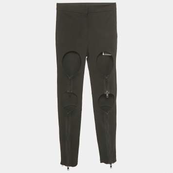 Pre Owned Burberry Black Jersey Zip Detail Cut-Out Pants XS