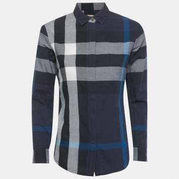 Pre Owned Burberry Blue Checks Cotton Long Sleeve Shirt M