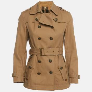 Burberry Grey Cotton Blend Double Breasted Short Trench Coat