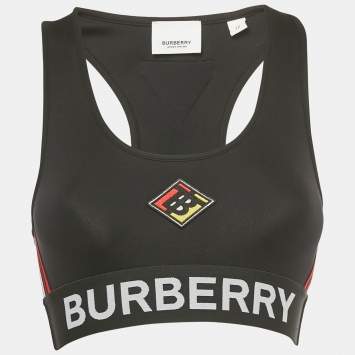 Pre Owned Burberry Black Logo Patch Jersey Sports Bra XS
