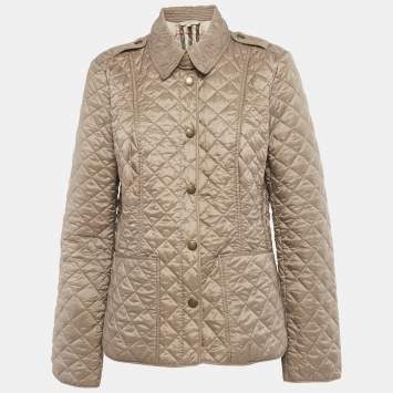 Pre Owned Burberry Light Brown Nylon Quilted Long Sleeve Jacket L