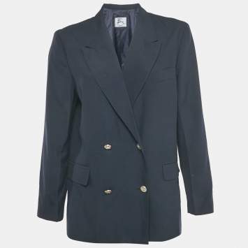 Pre Owned Burberry Navy Blue Wool Blend Double Breasted Blazer XL