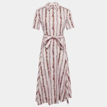 مملوكة مسبقًا Burberry Pink Scribble Printed Cotton Belted Shirt Dress S