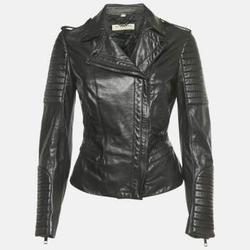 Pre Owned Burberry Black Leather Biker Jacket S