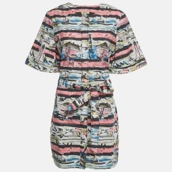 مملوكة مسبقًا Burberry Multicolor Lighthouse Print Cotton Mini Shirt Dress L