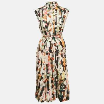 مملوكة مسبقًا Burberry Multicolor Printed Button Front Belted Midi Dress S 