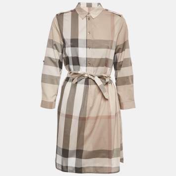 Burberry Brown Vintage Check Cotton Belted Mini Dress S