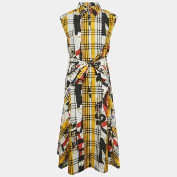 مملوكة مسبقًا Burberry Multicolor Archive Scarf Print Check Cotton Shirt Dress S