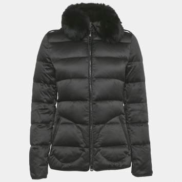 Pre Owned Burberry London Real Fur Trim Nylon Down Jacket S