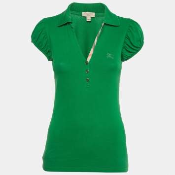 Pre Owned تيشيرت بولو برغرين بربري بيكيه أخضر مقاس متوسط (ميديام)