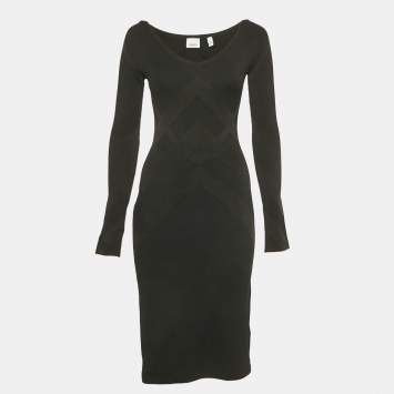مملوكة مسبقًا Burberry Black Stretch Knit Flared Mini Dress XS