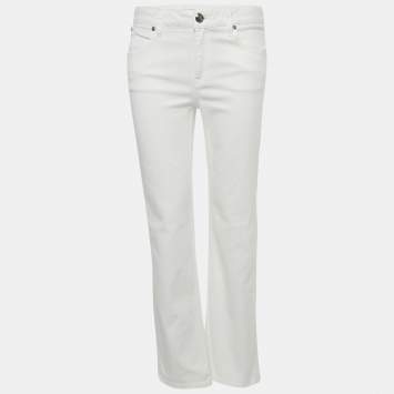 مملوكة مسبقًا بنطلون جينز بربري دِنيم أبيض بقصة ساق واسِعة مَقاس وَسَط 29 بوصة