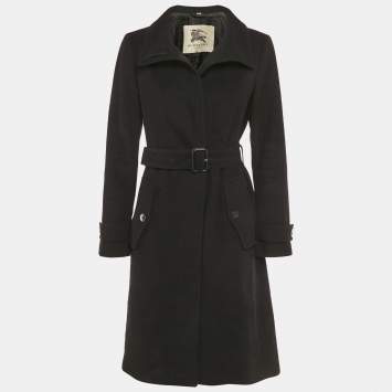 Pre Owned Burberry Black Wool Felt Belted Mid-Length Coat M