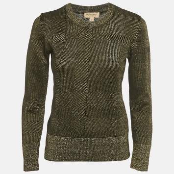 Pre Owned Burberry Black Plaid Lurex Knit Pullover XS