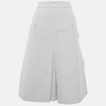 Pre Owned تنورة بربري بيج قماش كانفاس بحواف جلدية مقاس متوسط