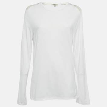 Pre Owned Burberry White Checks Shoulder Jersey Long Sleeve T-Shirt M