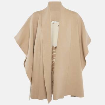 Pre Owned Burberry Beige Wool Blend Poncho Knitwear One Size
