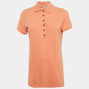 Pre Owned Burberry Orange Logo Embroidered Cotton Polo T-Shirt M