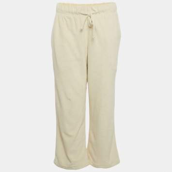 Pre Owned Burberry Cream Terry Drawstring Wide Leg Pants S