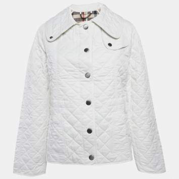 Pre Owned Burberry Brit White Synthetic Quilted Button Front Jacket M
