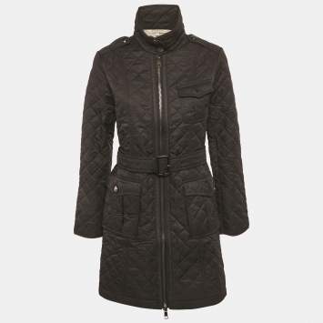 مملوكة مسبقًا جاكيت بربري أسود صناعي مبطن بكريستال مزيف بسحاب مقاس صغير جداً (صغير جداً)