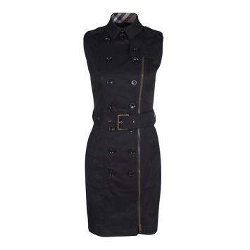 Pre Owned Burberry Brit Black Zip Front Belted Sleeveless Trench Dress S