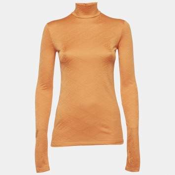 Pre Owned توب بربري برقبة سلحفاة مونوغرام برتقالي مقاس صغير - إكس سمول