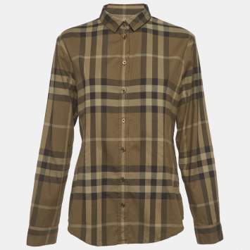 مملوكة مسبقًا Burberry Brit Olive Green Nova Check Cotton Shirt L