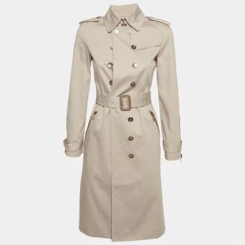 Pre Owned Burberry Beige Gabardine Double Breasted Belted Trench Coat S