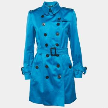 Pre Owned Burberry Blue Cotton Chelsea Trench Coat M