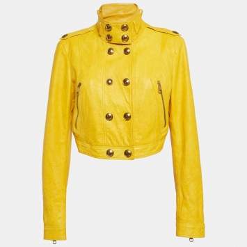 مملوكة مسبقًا Burberry Yellow Leather Biker Jacket M