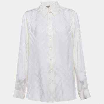 مملوكة مسبقًا Burberry Cream Textures Silk Long Sleeve Shirt L