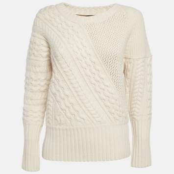 مملوكة مسبقًا Burberry Cream Wool Blend Cable Knit Sweater S