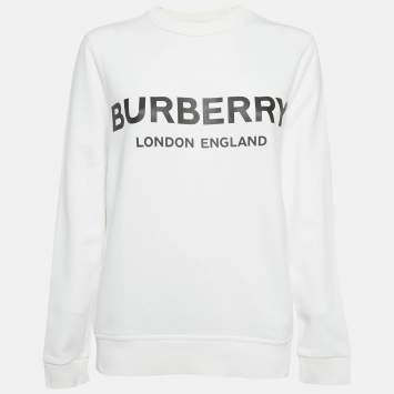 Pre Owned Burberry White Logo Print Cotton Knit Sweatshirt S