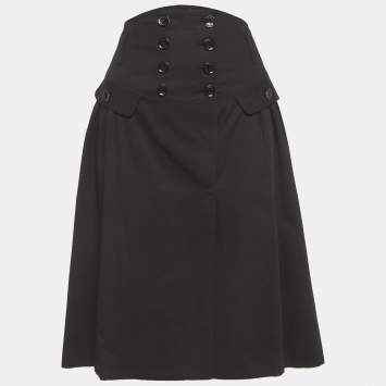 مملوكة مسبقًا Burberry Black Gabardine Buttoned Pencil Skirt M