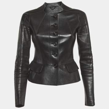 مملوكة مسبقًا Burberry Black Leather Flared Jacket S