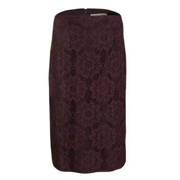 Pre Owned Burberry London Burgundy Floral Lace High Waist Skirt S