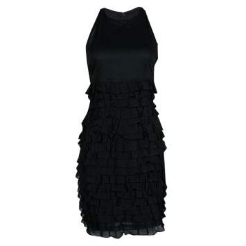 Pre Owned Burberry London Black Cotton Tiered Ruffle Bottom Sleeveless Dress S